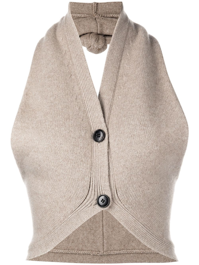 Alexander Wang Sleeveless Halterneck Cardigan In Braun