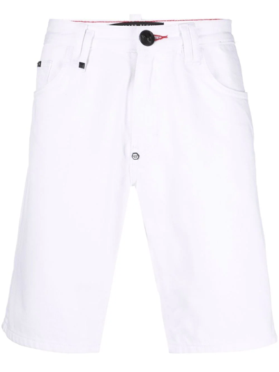 Philipp Plein Capri Slim-fit Denim Shorts In Weiss
