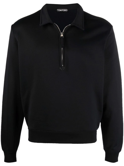 Tom Ford Half-zip Polo-collar Sweatshirt In Schwarz