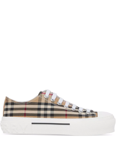 Burberry 20mm Jack Check Cotton Canvas Sneakers In Brown