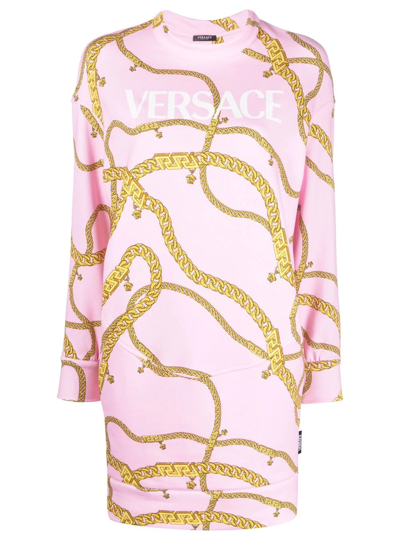 Versace Long Sleeve Chain Sweatshirt Dress In Pink