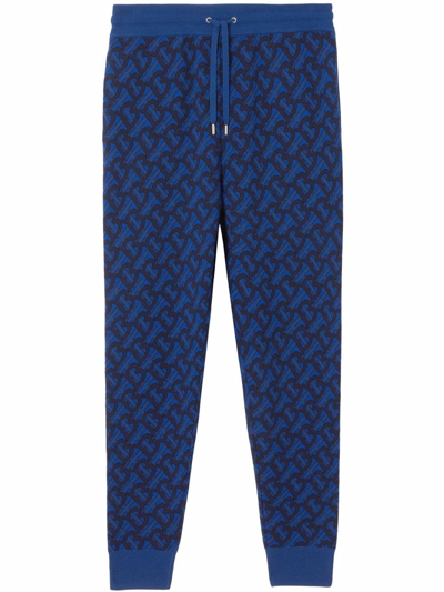 Burberry Monogram-pattern Track Pants In Blau