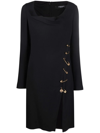VERSACE SAFETY-PIN COWL-NECK DRESS