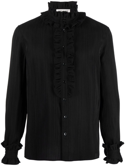 Saint Laurent Men's Ruffled Silk Button-down Shirt In Noir
