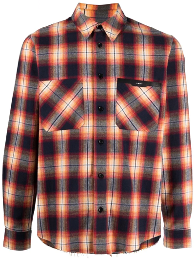 Amiri Logo-patch Checked Cotton-flannel Shirt In Orange