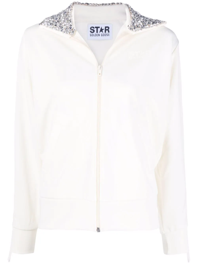 Golden Goose Crystal-embellished Zipped Sweatshirt In Weiss