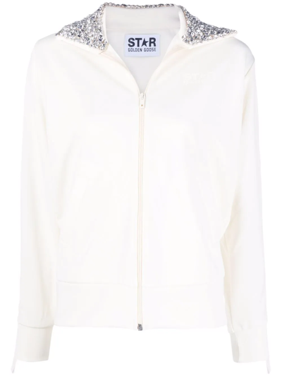 Golden Goose Crystal-embellished Zipped Sweatshirt In Papyrus Cristal