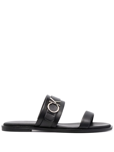 Calvin Klein Slip-on Leather Sandals In Black