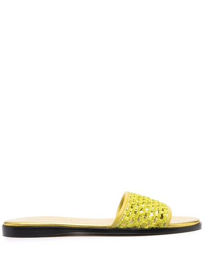 Jimmy Choo Minea Woven Raffia Flat Sandal In Lime