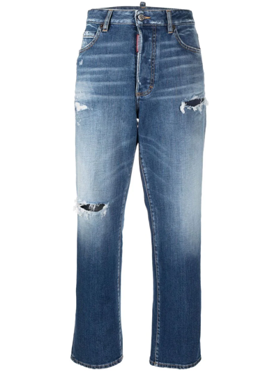 Dsquared2 Distressed Straight-leg Jeans In Blau