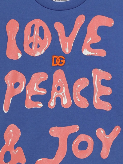 Dolce & Gabbana Kids' Love Peace & Joy Logo T-shirt In Blue