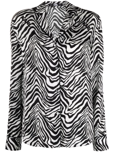 Karl Lagerfeld Zebra-print Long-sleeve Shirt In Black