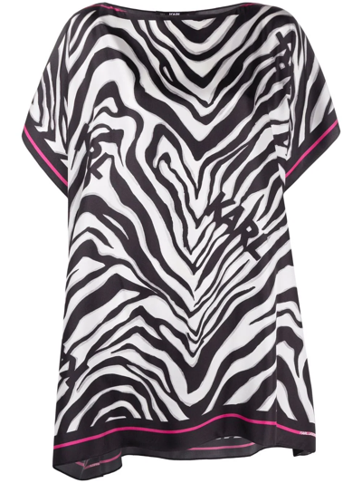 Karl Lagerfeld Zebra-print Short-sleeve Tunic In Black