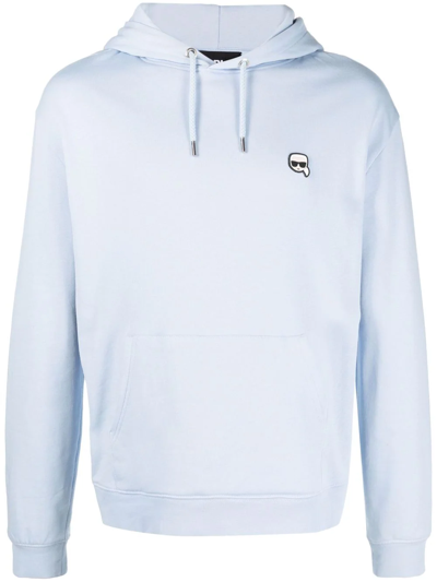 Karl Lagerfeld Iconic-patch Hoodie In Blue