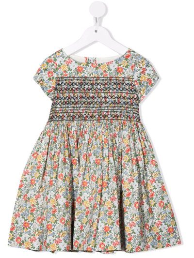 Bonpoint Kids Duchesse Floral Print Cotton Dress In White