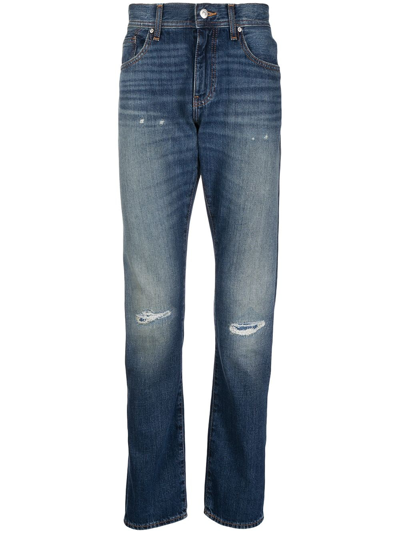 Armani Exchange Mid-rise Distressed Straight Leg Jeans In Blue
