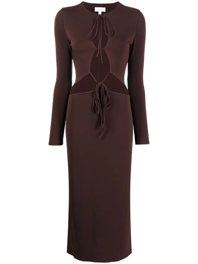 Aya Muse Perugia Lace-up Front Bodycon Dress In Brown