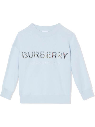 Burberry Kids' Embroidered Logo Crew-neck Sweatshirt In Blue