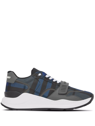 Burberry Check-pattern Low-top Trainers In Blue