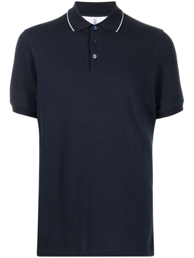 Brunello Cucinelli Cotton Pique Short-sleeved Polo Shirt In Blue