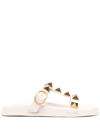 Valentino 10mm Roman Stud Leather Slide Sandals In Neutrals