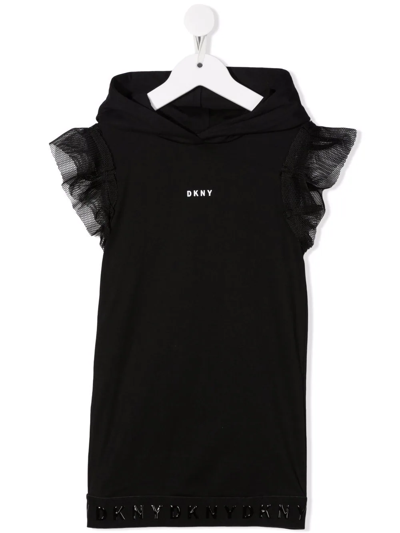 Dkny Kids' Ruffle-trimmed Hoodie Dress In Black