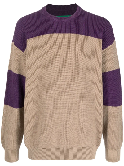 Emporio Armani Two-tone Panelled Jumper In Brown