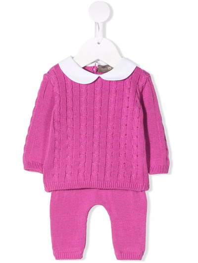 Little Bear Babies' Knitted Cotton Trouser Set In Pink
