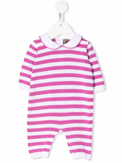 Little Bear Peter-pan Collar Striped Babygrow Set In Pink