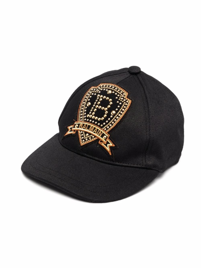 Balmain Kids' Logo-embellished Cotton Cap In Black