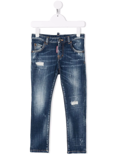 Dsquared2 Teen Distressed Skinny-fit Jeans In Blue