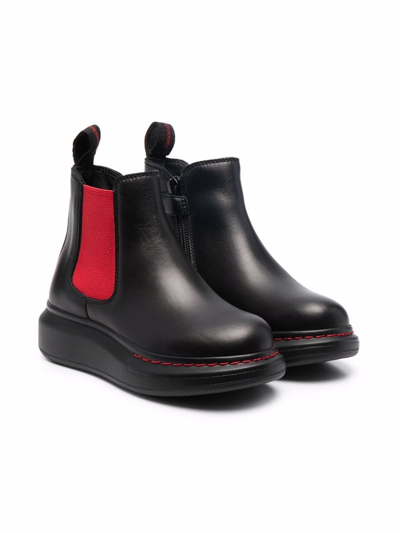 Alexander Mcqueen Kids' Contrasting-panel Ankle Boots In Black