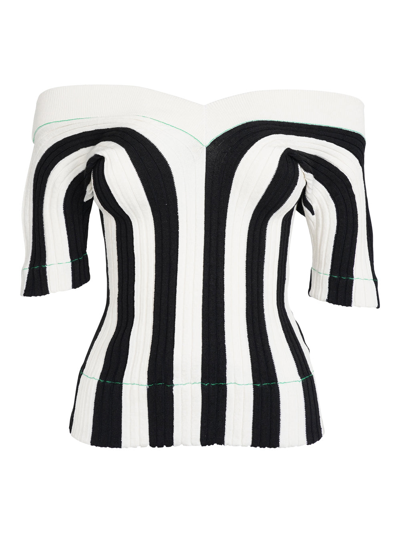 Bottega Veneta Ribbed Striped Linen-blend Top In White