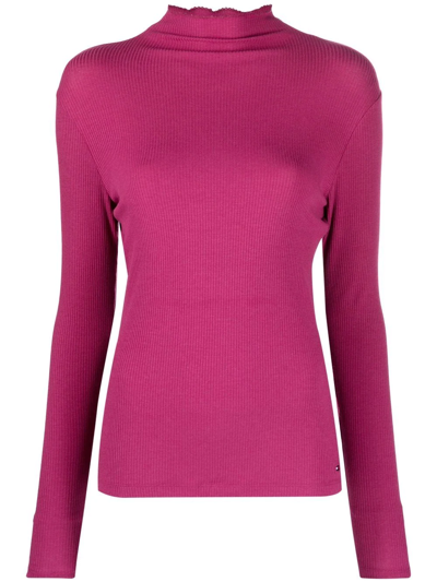 Tommy Hilfiger Long-sleeved Ribbed-knit Top In Purple