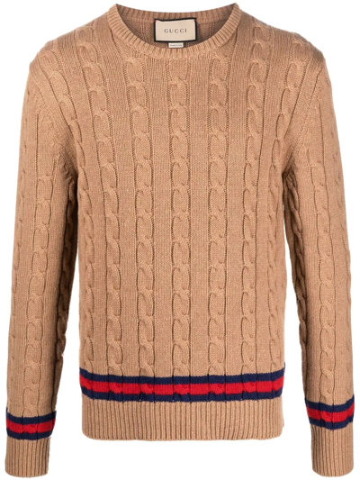 Gucci Long-sleeve Cable-knit Jumper In Braun