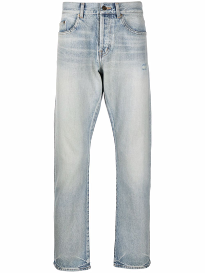 Saint Laurent Stonewashed Straight-cut Jeans In Blue