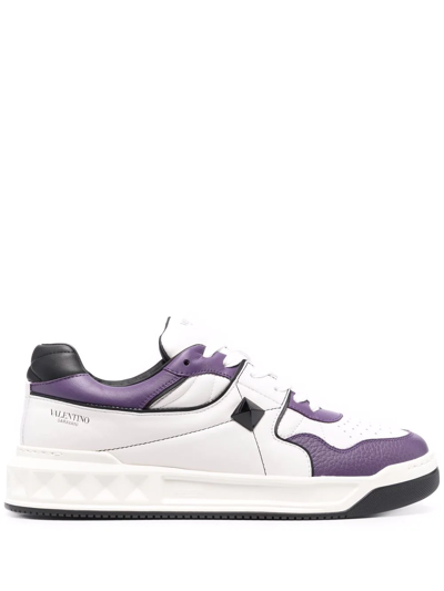 Valentino Garavani One Stud Leather Low Sneakers In White/purple/black