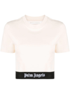 Palm Angels White Cropped T-shirt With Jacquard Logo In Cotton Woman In Nude