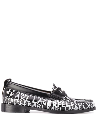 Karl Lagerfeld Graffiti-print Penny Loafers In Black