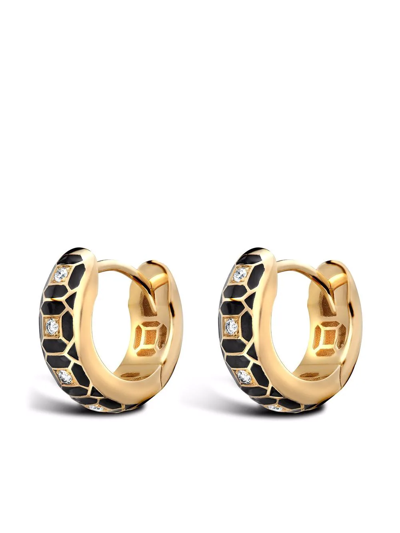 Pragnell 18kt Yellow Gold Revival Black Enamel And Diamond Huggie Hoops