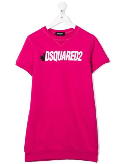 Dsquared2 Teen Logo-print Short-sleeve T-shirt Dress In Pink