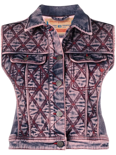 Diesel Contrast-stitching Cropped Vest In Pink