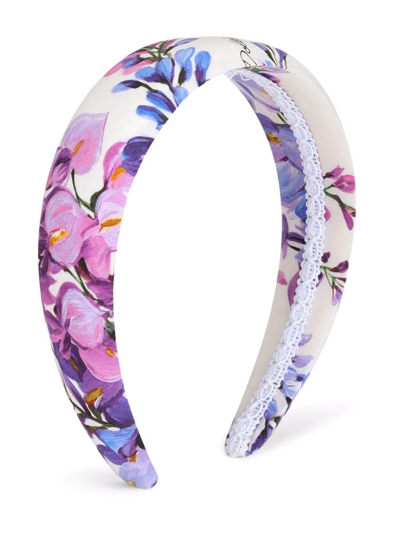 Dolce & Gabbana Kids' Wisteria Floral Logo-print Headband In White