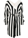 Bottega Veneta Striped Ribbed Linen-blend Wrap Dress In Black
