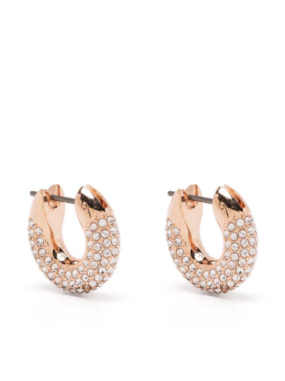 Swarovski Dextera Pave Tubular Huggie Hoop Earrings In Rose Gold Tone In White/ Rose Gold