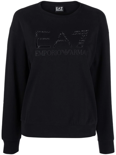 Ea7 Studded-logo Longsleeved Sweatshirt In Black