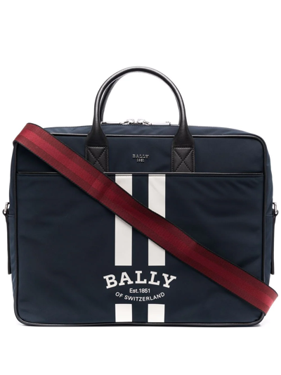 Bally Logo-print Stripe-detailed Briefcase In Blue