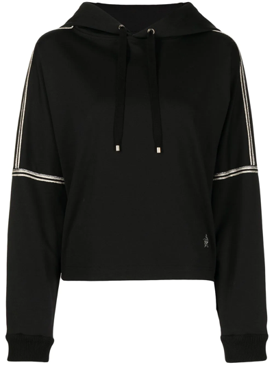 Lorena Antoniazzi Stripe-trim Cotton-blend Hoodie In Black