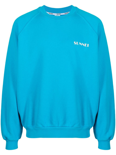 Sunnei Mini Logo印花棉质平纹针织卫衣 In Light Blue