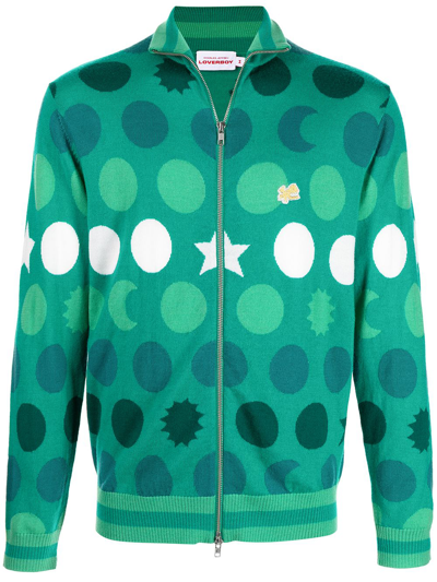 Charles Jeffrey Loverboy Green Graphic Runes Zip-up Sweater